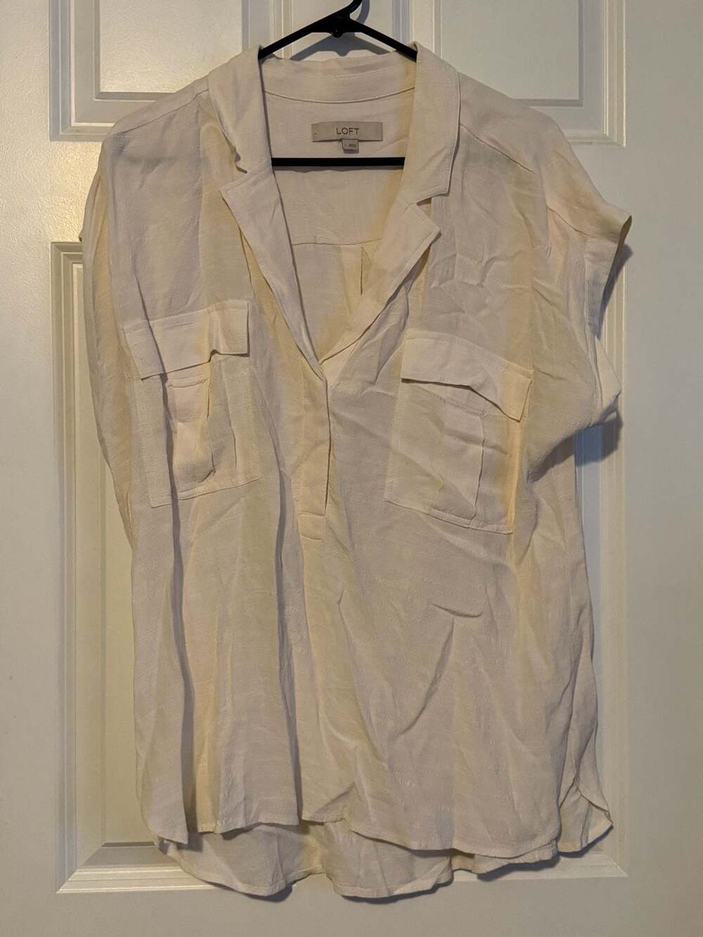 LOFT Women's White Viscose Short Sleeve Utility Blouse Size L